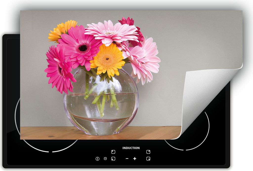 DarHaus Herdabdeckplatte 90x52 cm Anti Rutsch Matte Aufrollbar, Blumenstrauß