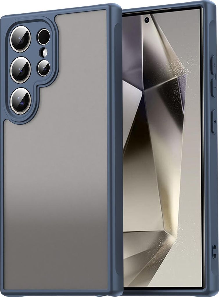 Matt Hülle für Samsung Galaxy S24 Ultra mit Kameraschutz, Transluzente Matt Rückseite Stoßfeste Handyhülle Blau