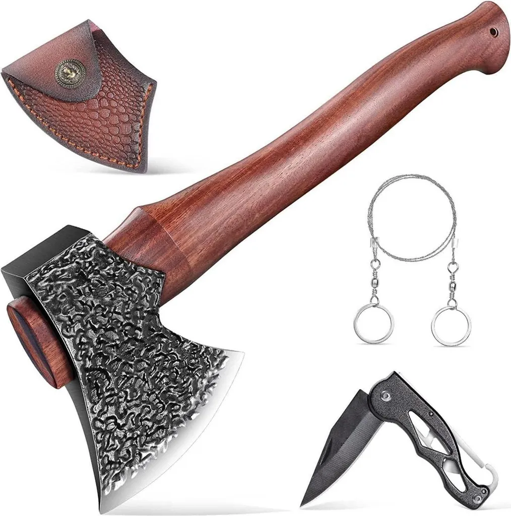 DRAGON RIOT Set di asce di sopravvivenza 35CM Ascia vichinga con manico e fodero in legno