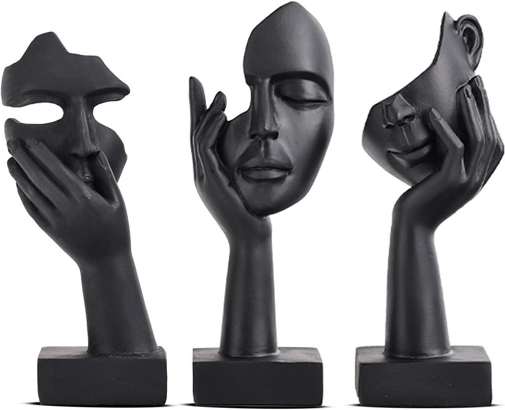 Schwarze Wohnaccessoire-Akzentkunst: Frauengesichtsstatue, Sammlerstatue für modernes Wohnzimmer, Bücherregal, schwarze Schreibtischdekoration, 3...