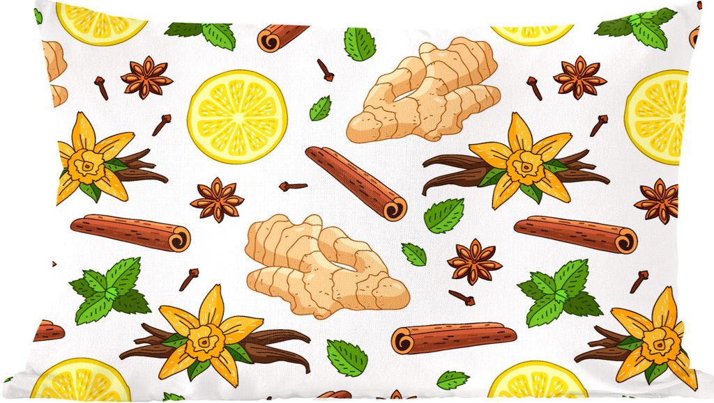 MuchoWow Zierkissen Sofakissen Wohnzimmer Dekokissen 50x30 cm Ingwer - Zimt - Zitrone - Anis - Wohnzimmerdekoration - Polster mit Photo