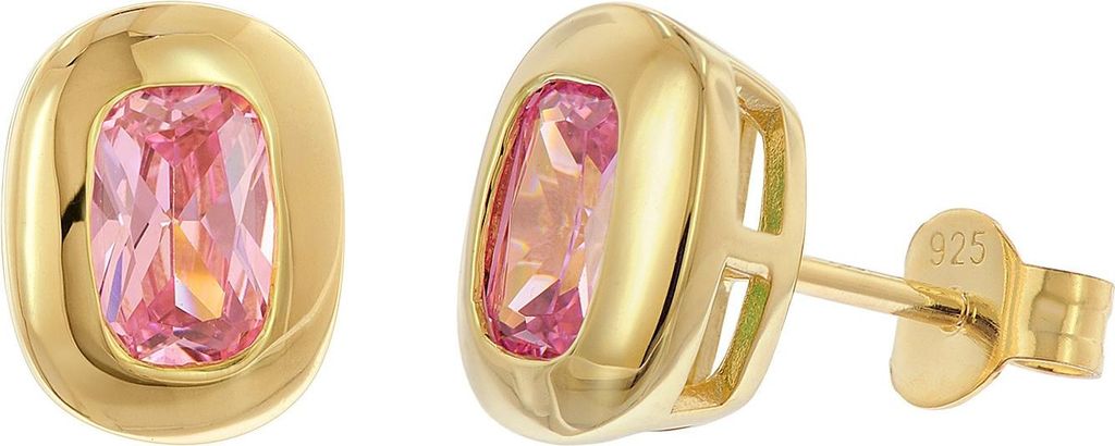 trendor 21446-09 Damen-Ohrringe 925 Silber Vergoldet Ohrstecker Zirkonia Pink