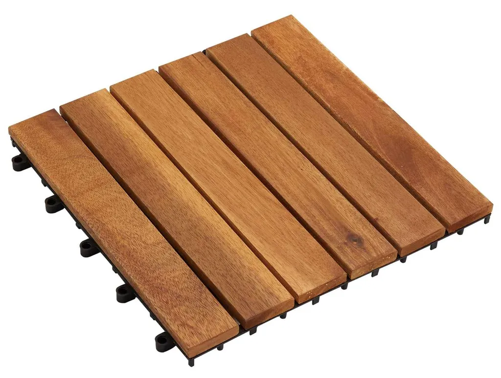 Dalles de terrasse marron en bois d'acacia résistant - Format 30x30cm