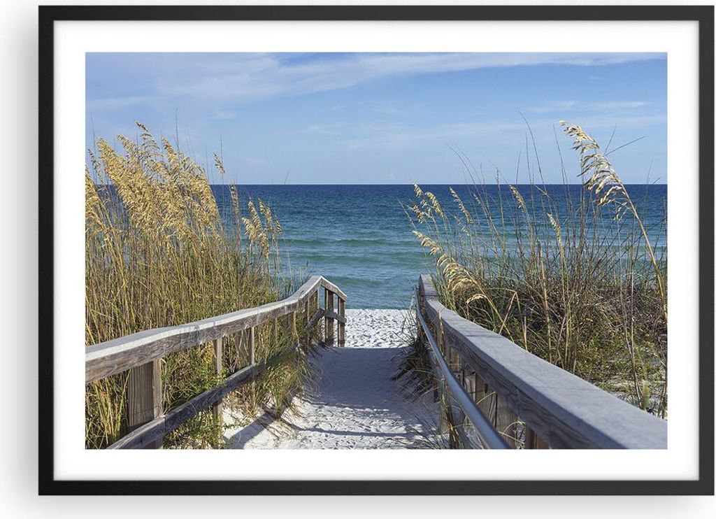 Gerahmtes Poster - Schwarzer Rahmen - Strand Düne Strecke - 70x50 cm - Wand Bild - Wanddeko - Wandbilder - Kunstposter - Wandposter - Bilderrahmen...