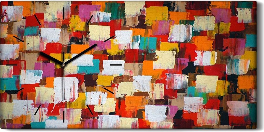 Küche Wohnzimmer Wand Leinwand Uhr Quarz 60x30 Malerei Abstrakte Kunst Bunt - schwarze Hände