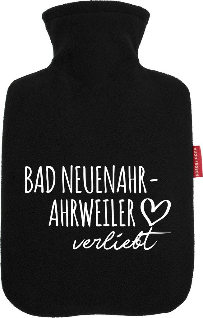 Huuraa Wärmflasche Bad Neuenahr-Ahrweiler verliebt 1,8 Liter Black Classic Veloursbezug Bettflasche Geschenkidee