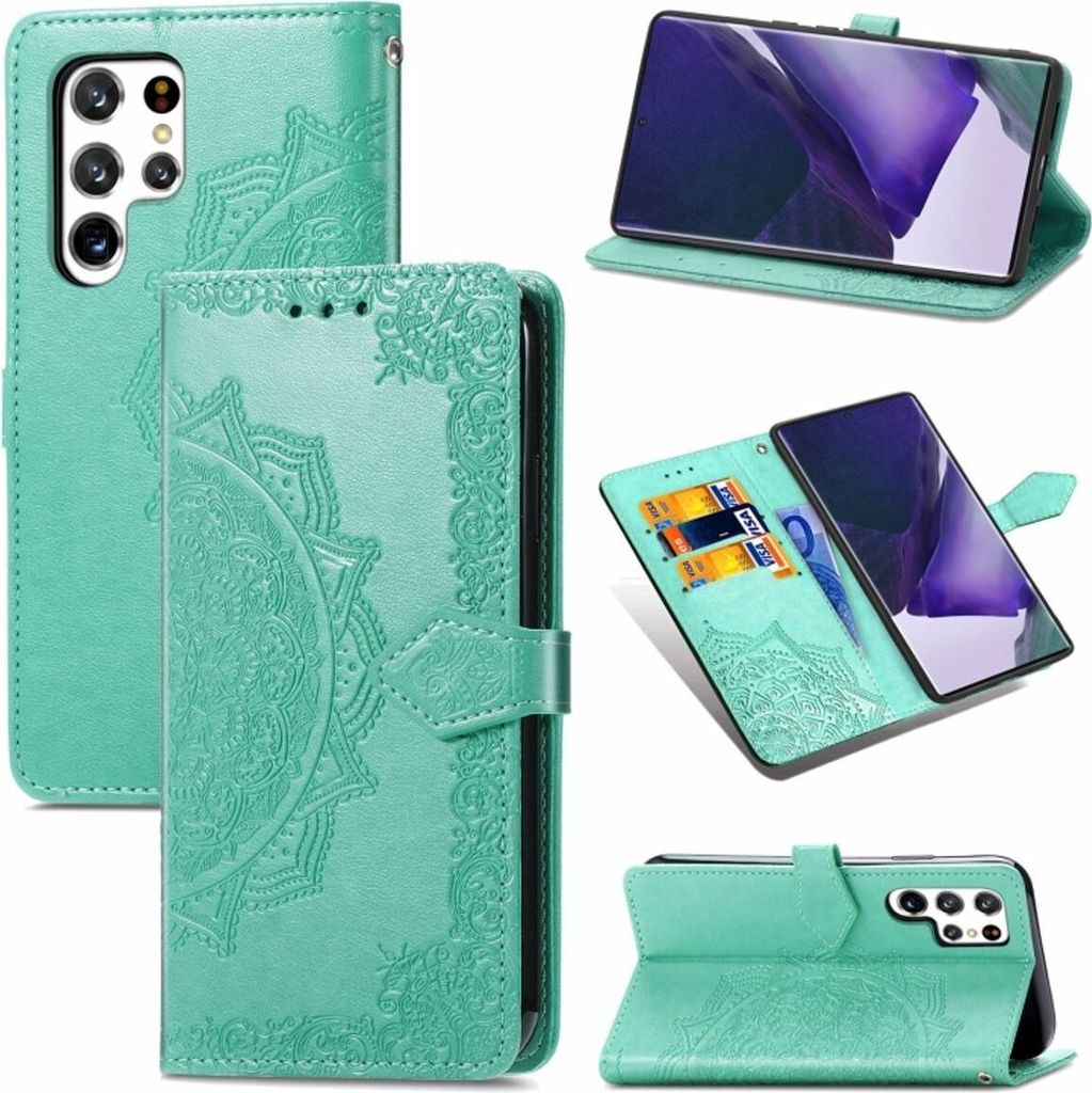 König Design Hülle kompatibel mit Samsung Galaxy S22 Ultra 5G Kunstleder Handyhülle - Handy Case Grün