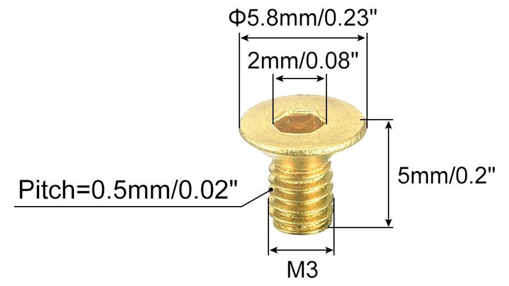 6 Stš¹ck Senkkopf-Innensechskantschrauben, M3-0,5 x 5 mm Messing Senkkopfschrauben Innensechskant-Antrieb Befestigungsschrauben
