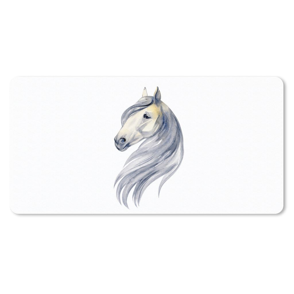 MuchoWow Schreibtischunterlage Pferd - Aquarell - Weiß - Mädchen - Kinder - Mädchen 80x40 cm - XXL Mauspad - Gaming Mauspad