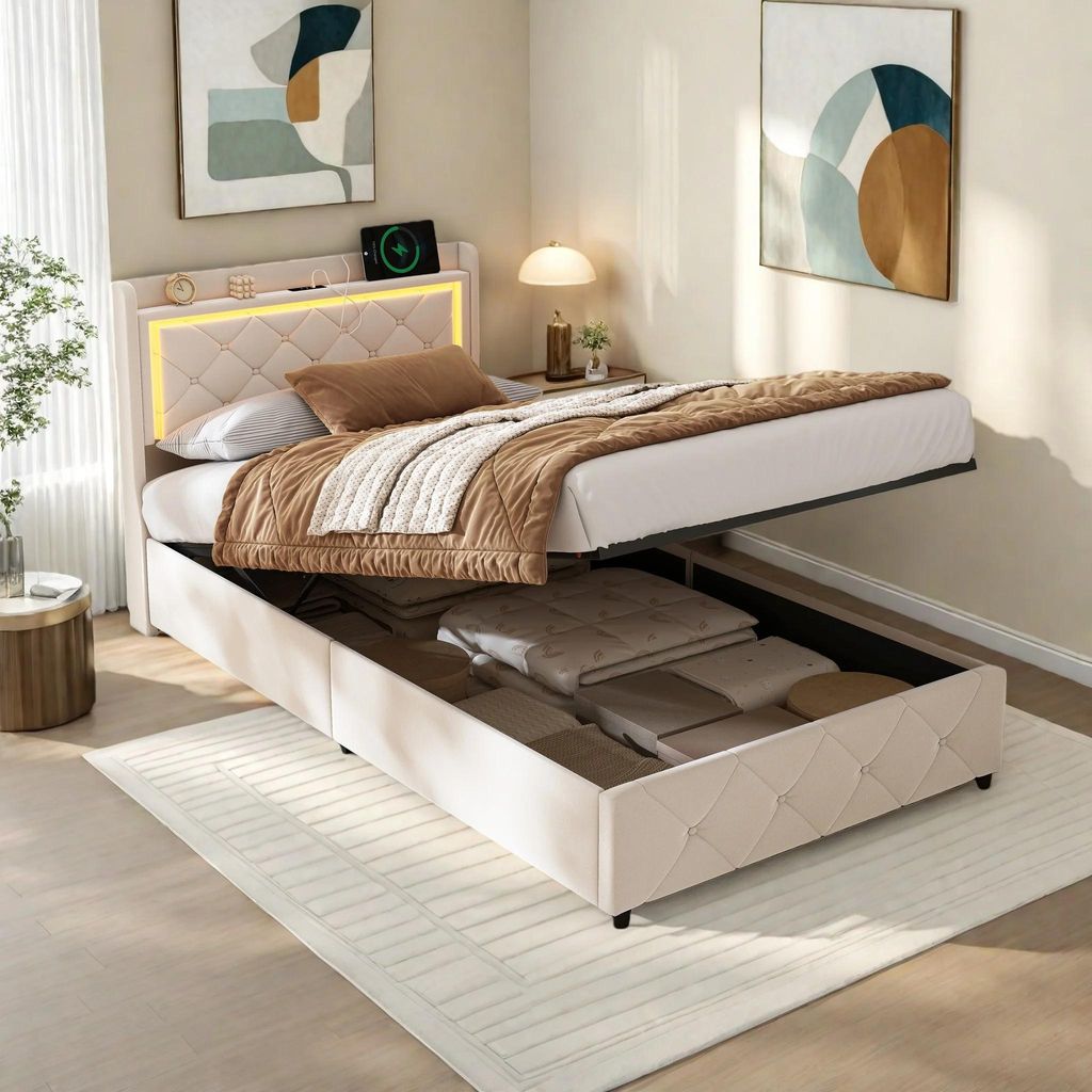 Bett - Bettgestell 140x200 cm - Aus Holz - Minimalistisches modernes Design - Selbstmontage