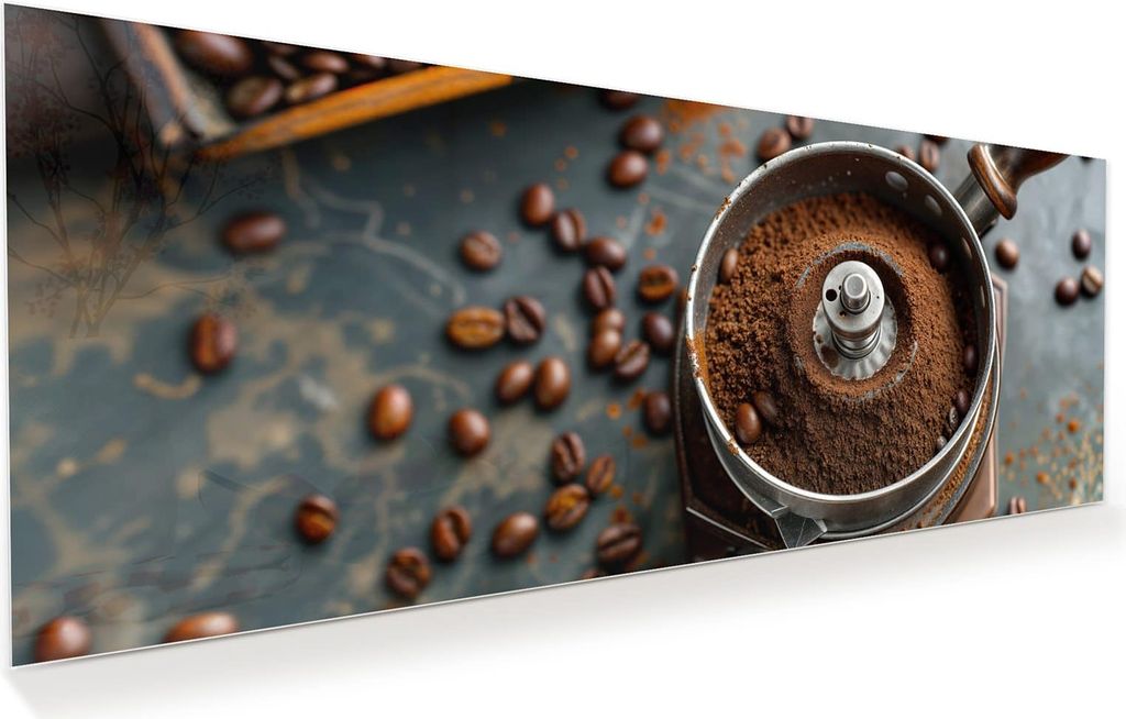 Glasbild 125x50cm in XXL für Wohnzimmer, Schlafzimmer Motiv Kaffeemühle
