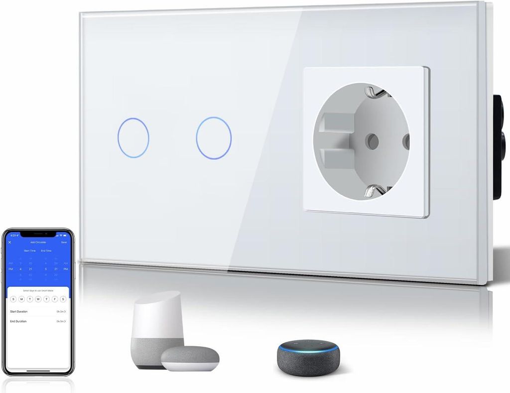 EU-compatibele slimme 2-voudige wifi-schakelaar met Alexa Productafbeelding 