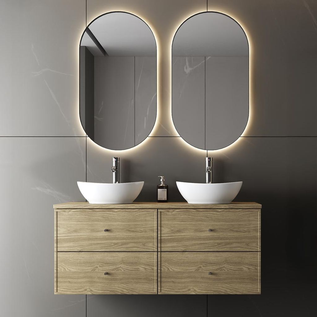 Badmöbel-Set 3-teilig mit 120 cm Waschtisch & 2 Spiegeln in Eiche - MURANO-140