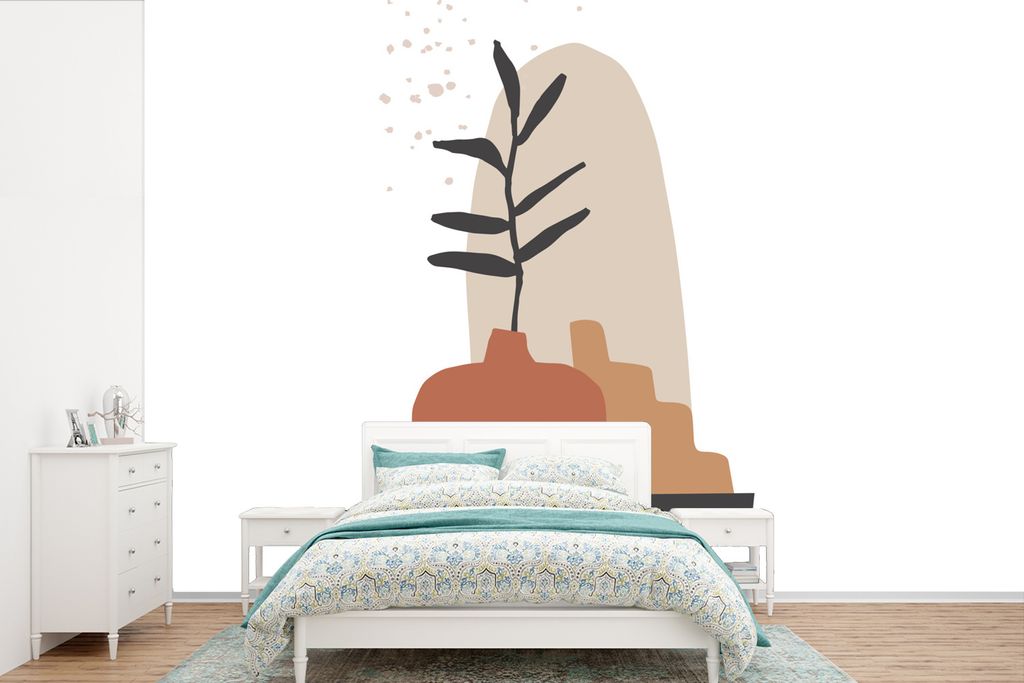 MuchoWow Fototapete für Wohnzimmer oder Schlafzimmer Wandtapete Vinyl Motivtapete Sommer - Pflanze - Grün - Weiß - 360x240 cm - Vinyl-Tapete
