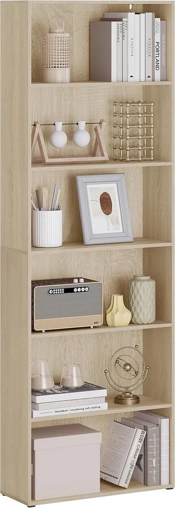 Bibliothèque Chêne Clair 6 Étagères Réglables 108 cm Modèle LINA-60