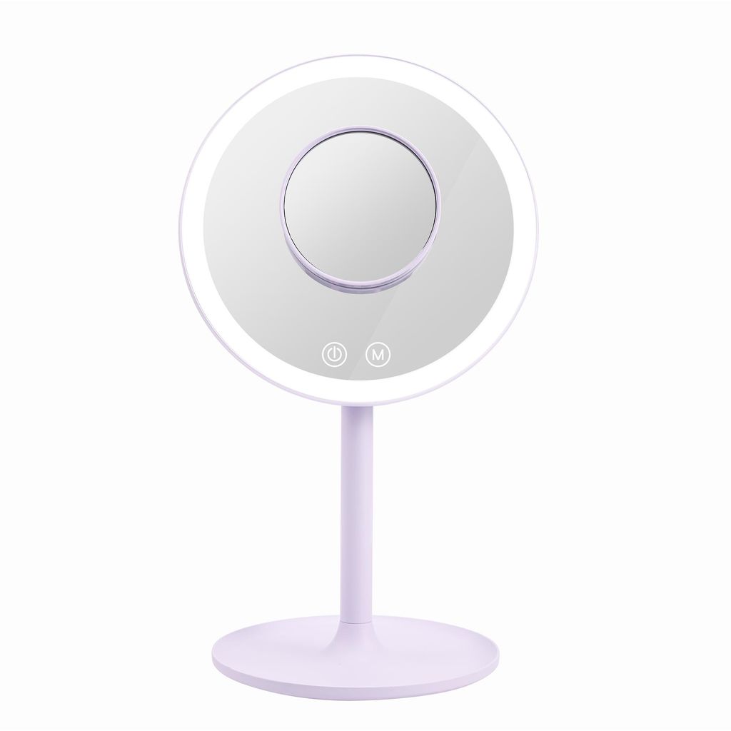EMKE LED Kosmetikspiegel mit 3 Lichtfarben, 1/3x Vergrößerung, Touchschalter und Memory-Funktion, Lupe für Badezimmerspiegel(Violett)