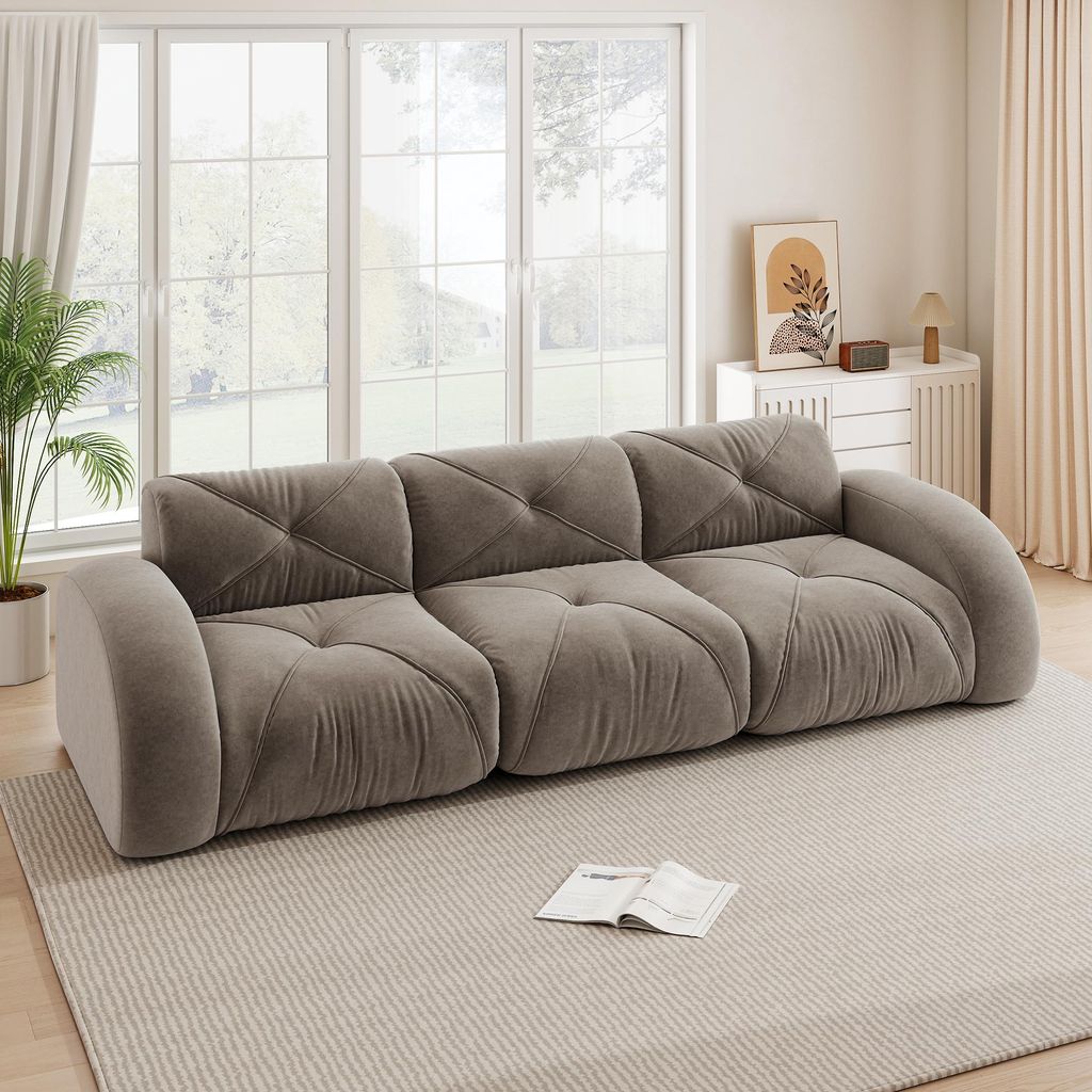 Chenille-Dreisitzer-Modulsofa, rahmenlos, extra groß, rutschfest, 281 x 95 x 76 cm, Taupe