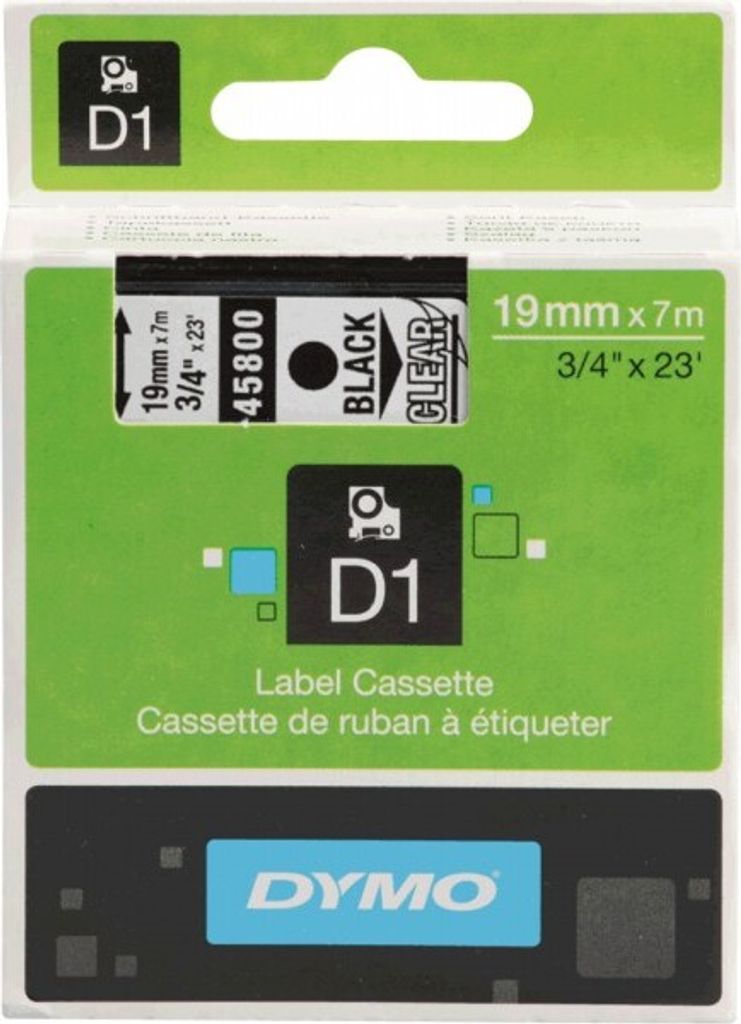 DYMO-Schriftbandkassette, Schrift: schwarz, Grund: transparent, Breite 19mm, 7m