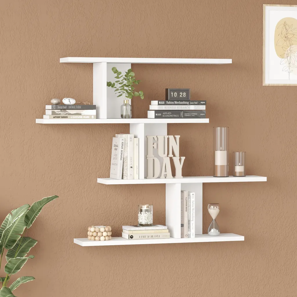 Bibliothèque murale blanche Hökkomi à 4 compartiments pour déco et livres