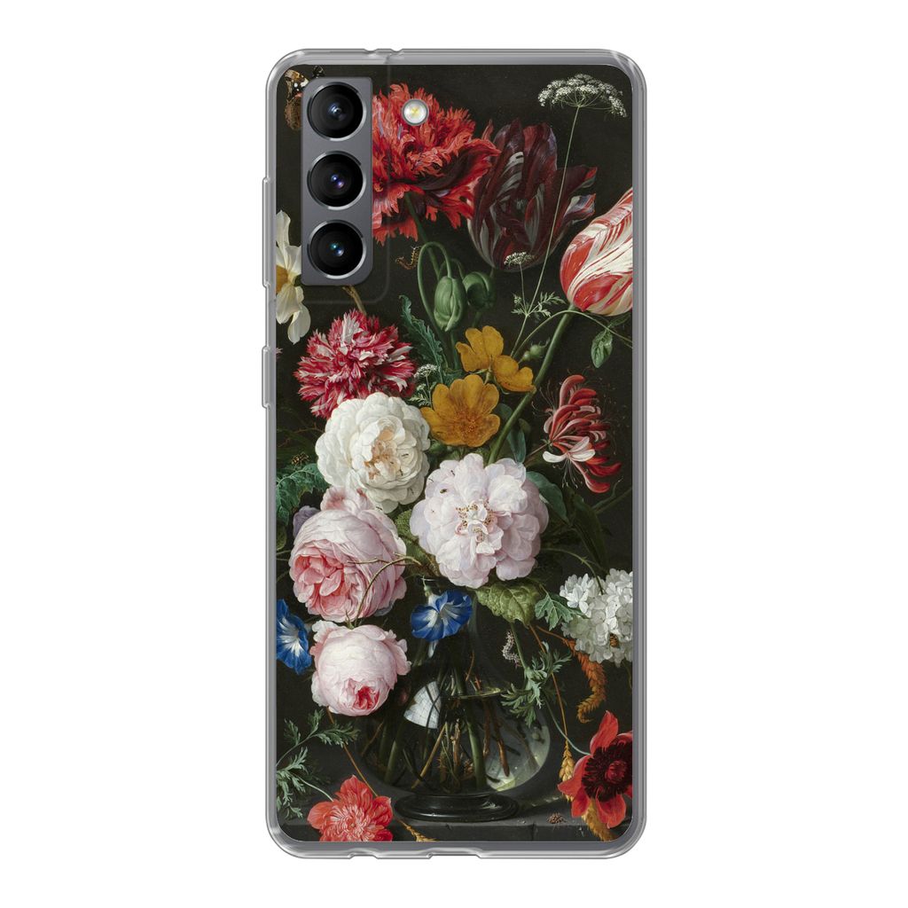 MuchoWow Handyhülle Schutzhülle Hülle für Samsung Galaxy S21 Stilleben mit Blumen in einer Glasvase - Gemälde von Jan Davidsz. de Heem Silik...
