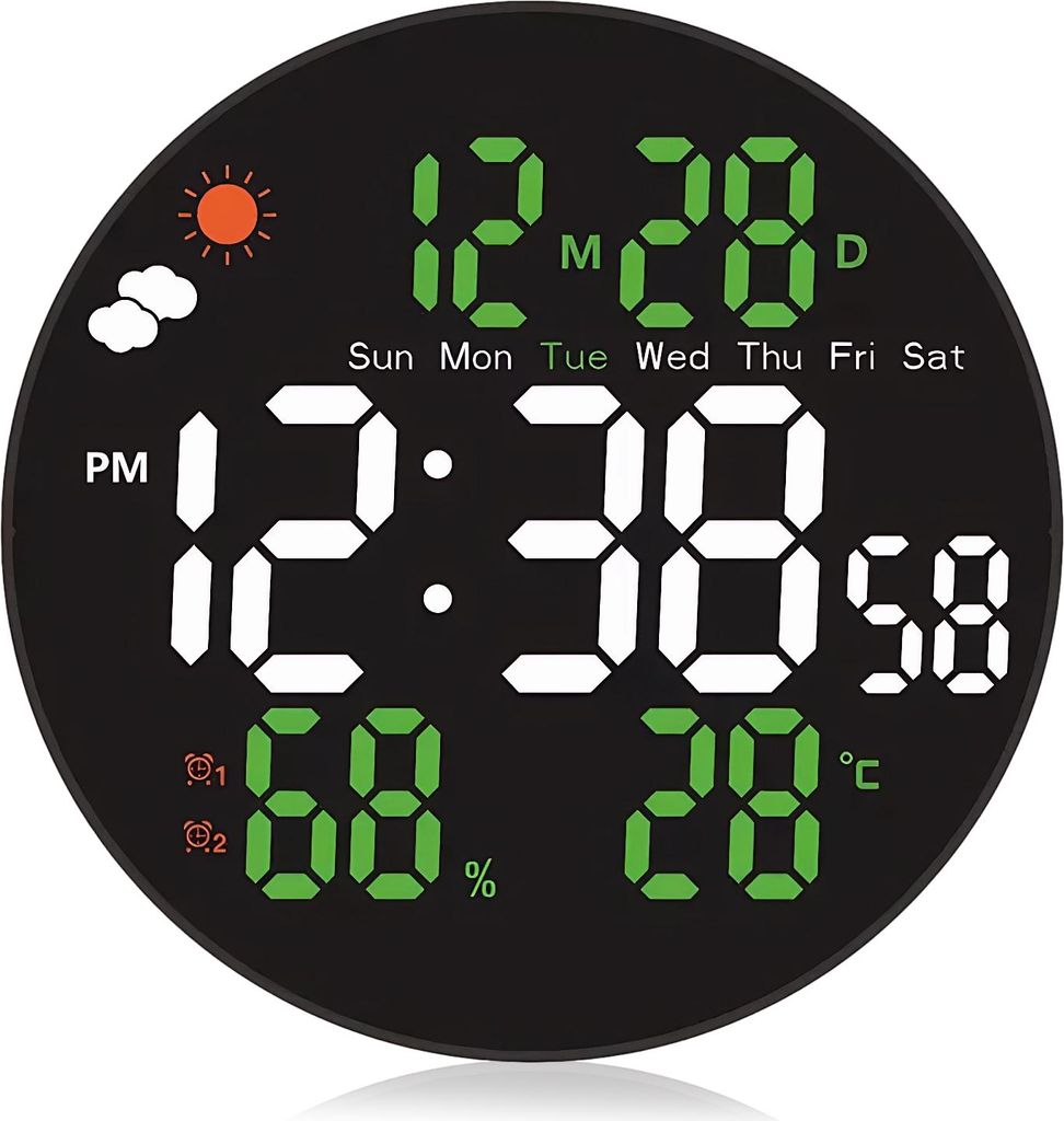 Große Digitale Wanduhr 8 Zoll mit RGB-Farbwechsel & Fernbedienung, automatische Helligkeit Temperatur Sommerzeit Nachtsicht, Wecker mit Arbeitswoc...