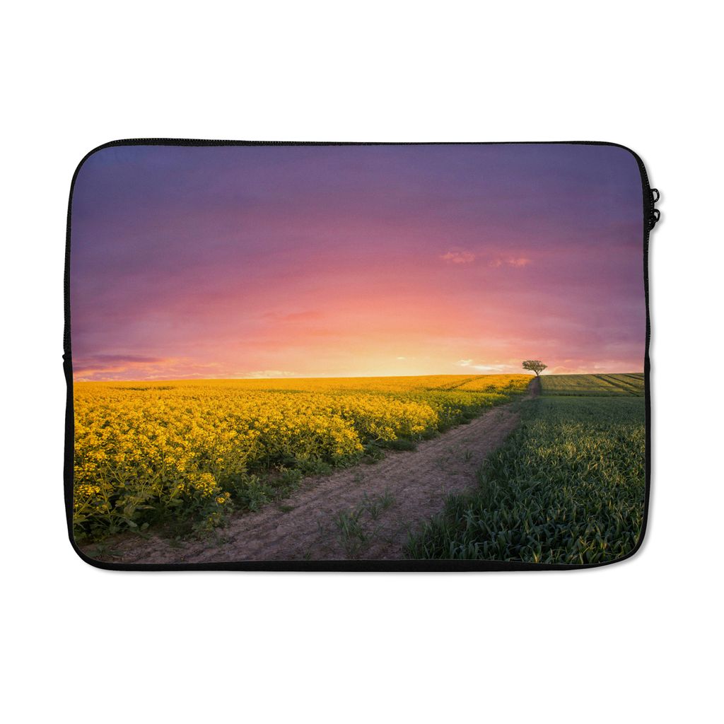 MuchoWow Laptop Hülle 14 ZollBlumen - Straße - Himmel - Gelb - Lila - Sonnenuntergang - Natur Laptoptasche - Laptoptasche - Stoßsicher - Schut...