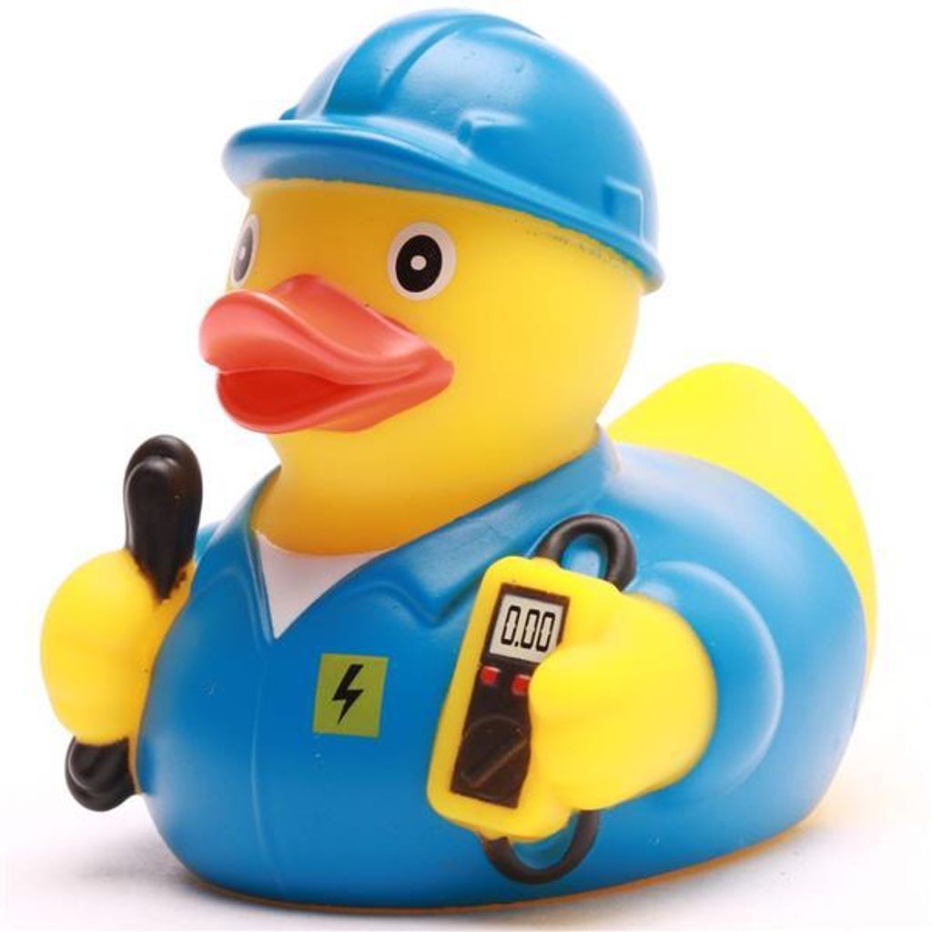 Badeente Elektriker blau Vinyl 8 cm