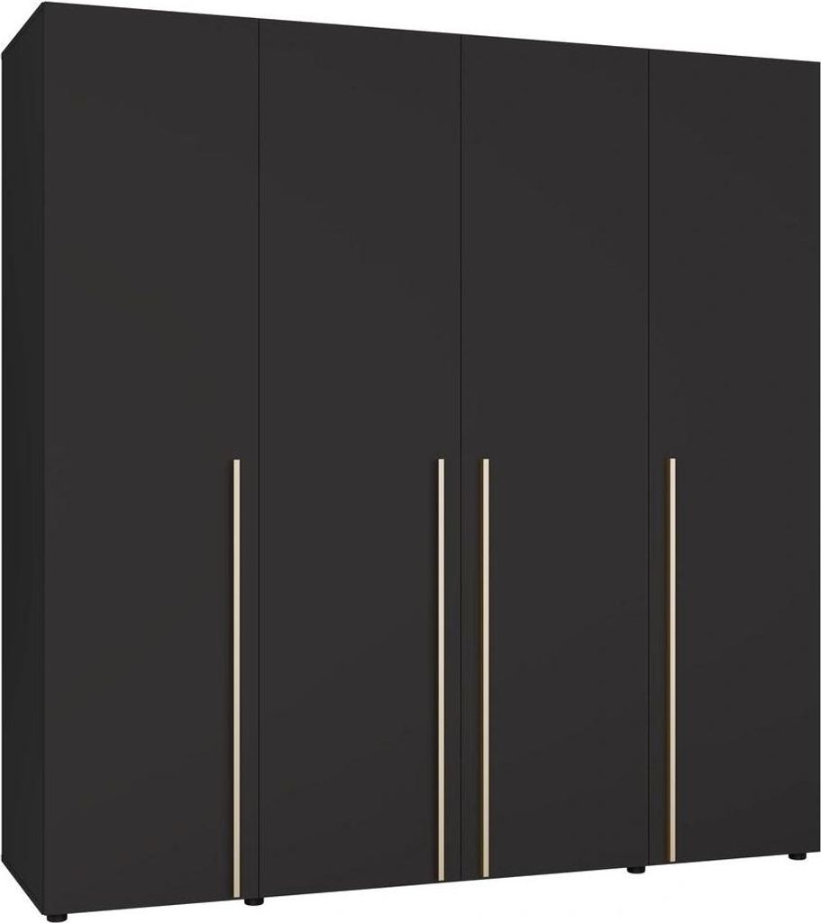 Kleiderschrank ARNI 200 cm Schwarz 4-Türig 9 Fächer Modern Loft
