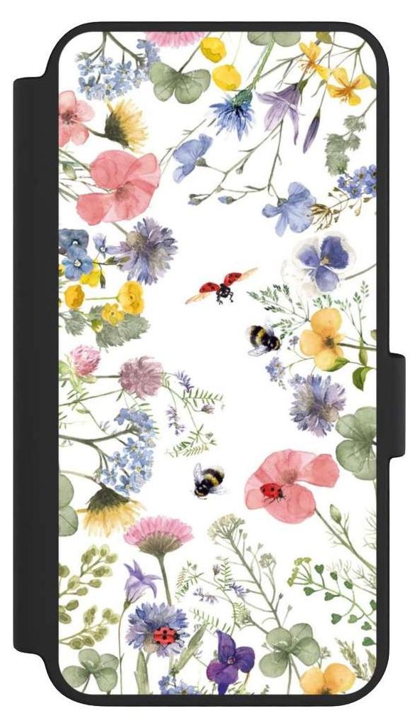 NIVOCASE Klapphülle für Samsung Galaxy S23 Handyhülle aus Kunst Leder NIVOflip schwarz Biene Blumen Muster