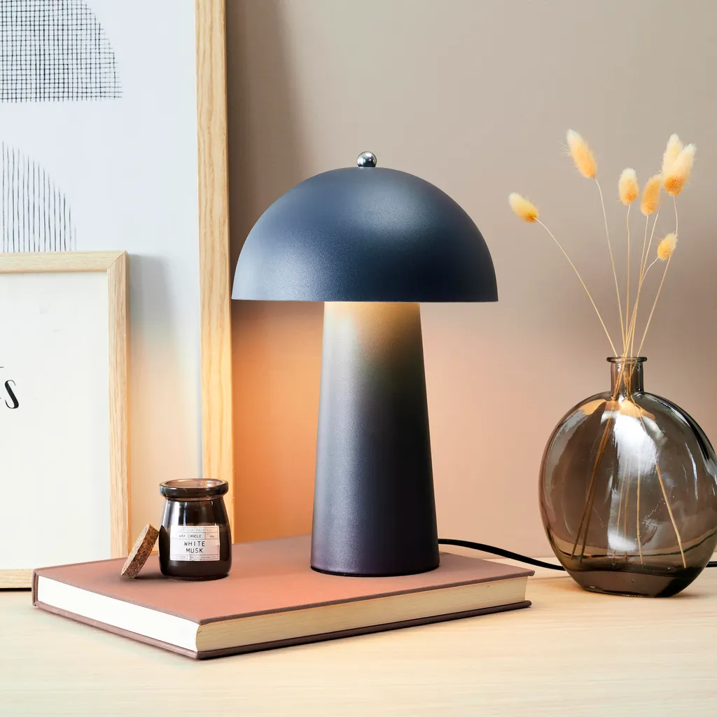Lampe de Table Champignon Grise pour Lecture et Ambiance Tamisée Zen
