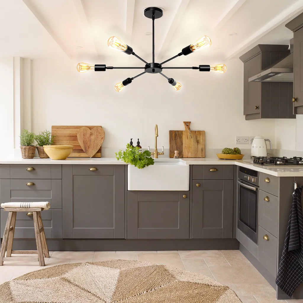 Lustre Noir Rétro 6 Lampes E27 : Solution Éclairage Puissant et Déco - 11