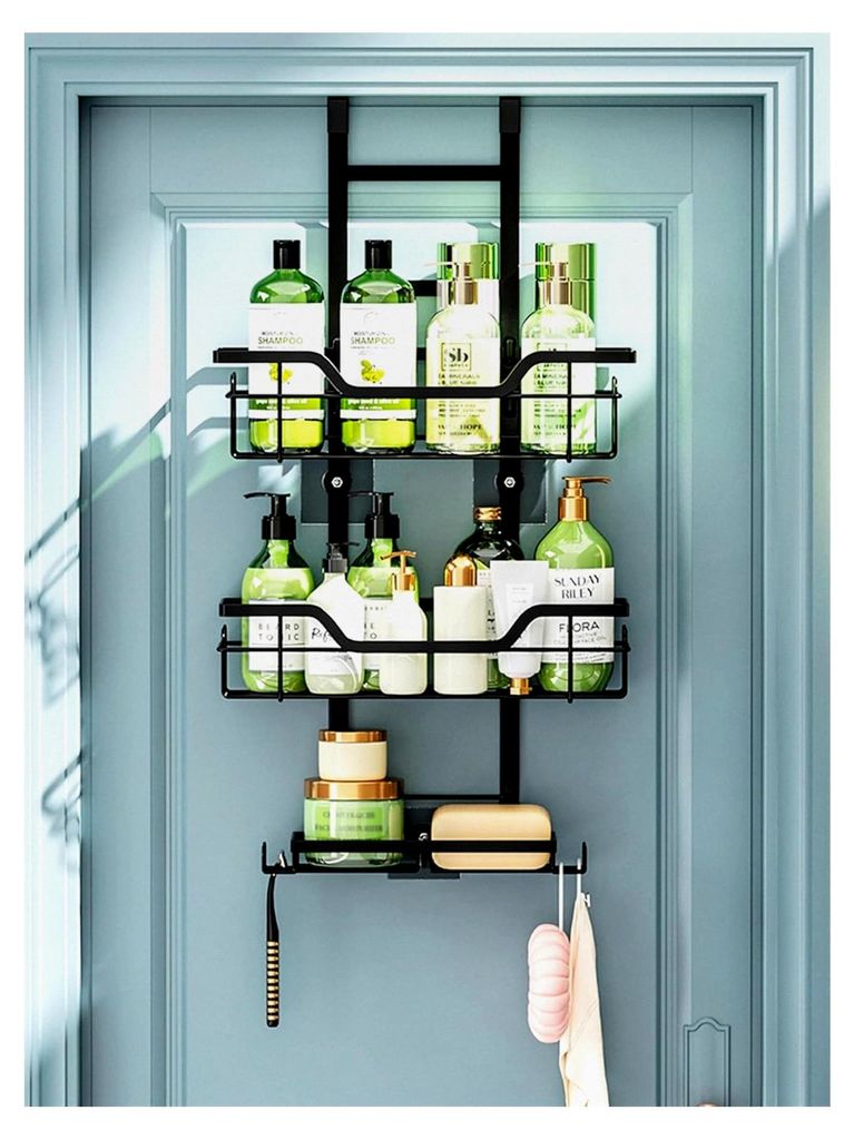 Duschregal ohne Bohren, Duschablage zum Hängen, Badezimmer Organizer für Shampoo, Duschkorb mit 3 Körben, Schwarz