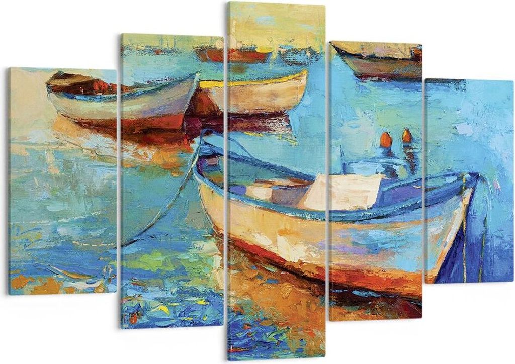 Bild auf Leinwand - Leinwandbild - 5 Teile - £ódŸ Hafen Bunt - 150x100cm - Wand Bild - Wanddeko - Wandbilder - Leinwanddruck - Bilder - Wanddeko...