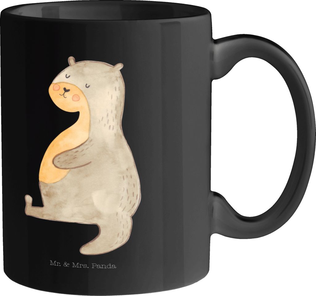 Mr. & Mrs. Panda Tasse mit Spruch Otter Bauch - Schwarz - Geschenk, Sportmuffel, Seeotter See, Teetasse, dick, Kaffeebecher, Kaffeetasse, haferl, Z...