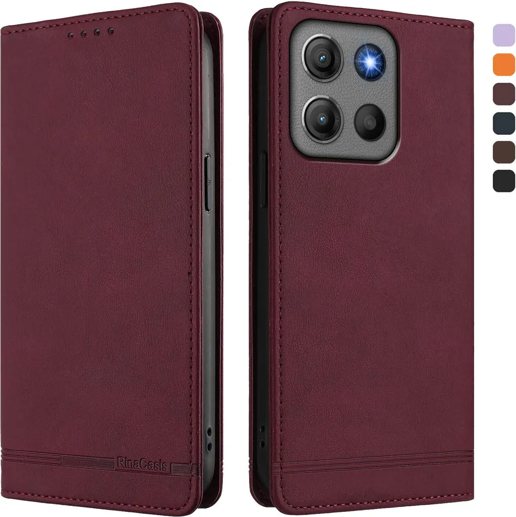 Custodia Rosso per Motorola Moto G15 Power: Flip Cover in Pelle Retro