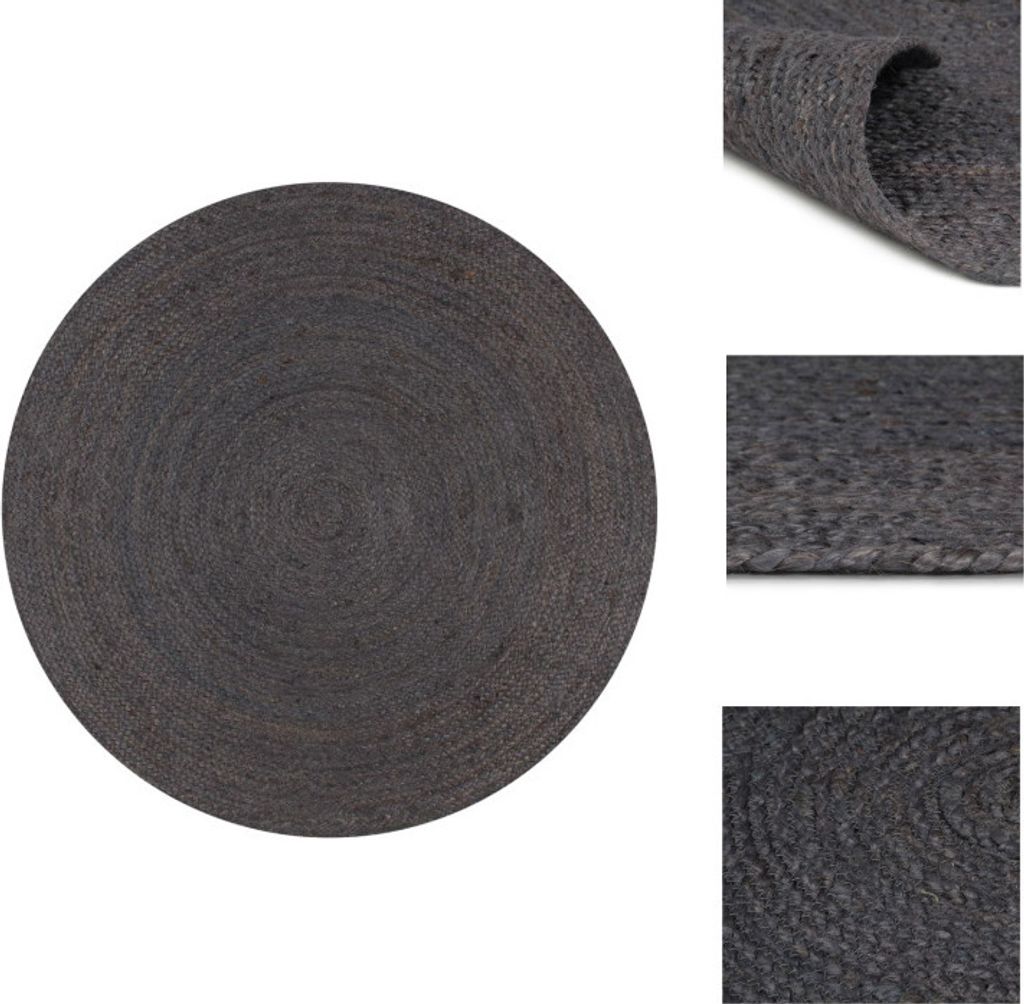 vidaXL Teppich Handgefertigt Jute Rund 120 cm Dunkelgrau - Teppiche