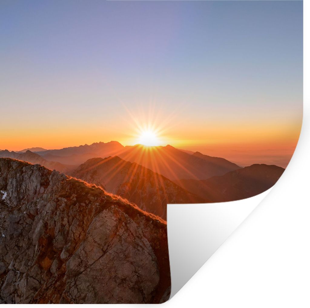 MuchoWow Wandtattoo Wandsticker Wandaufkleber Berg - Landschaft - Sonne 50x50 cm Selbstklebend und Repositionierbar - Selbstklebend - Fototapeten