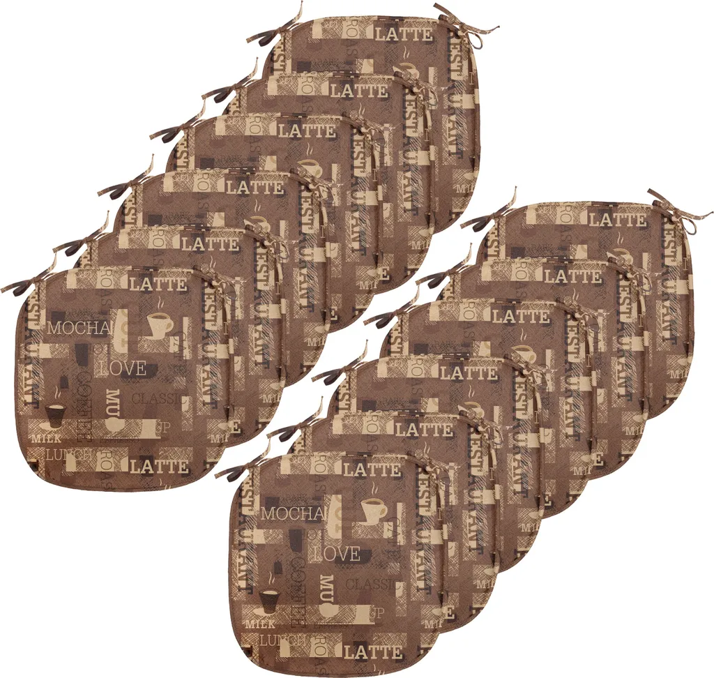 ABAKUHAUS Lot de 12 Galettes de Chaise Café Typographie Beige 40x40 cm