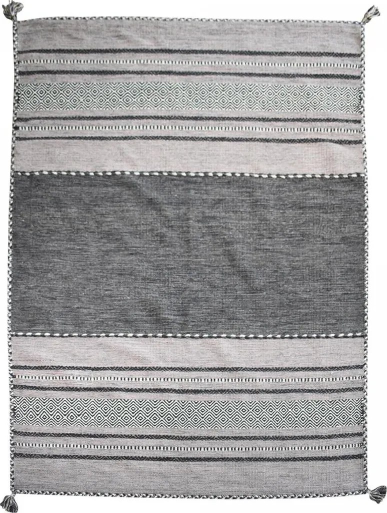 Tapis kilim fait main avec motif ethnique en coton LYN46 TIVE - Bohème