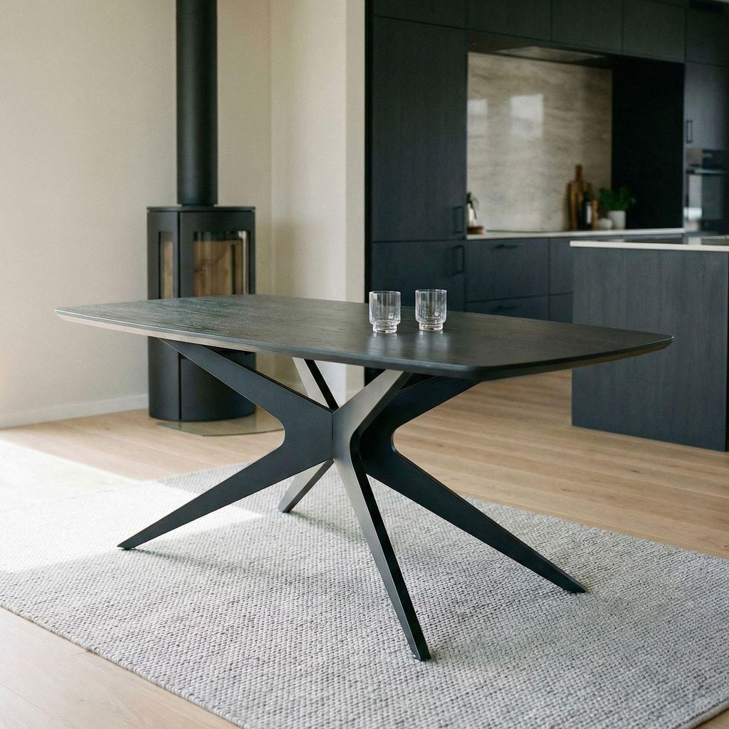 Esstisch TAVO dänisch oval 180 x 90 cm, Schwarz- Esszimmertisch mit stabiler 30 mm MDF-Tischplatte, modernem Spidergestell aus Metall, ideal für ...