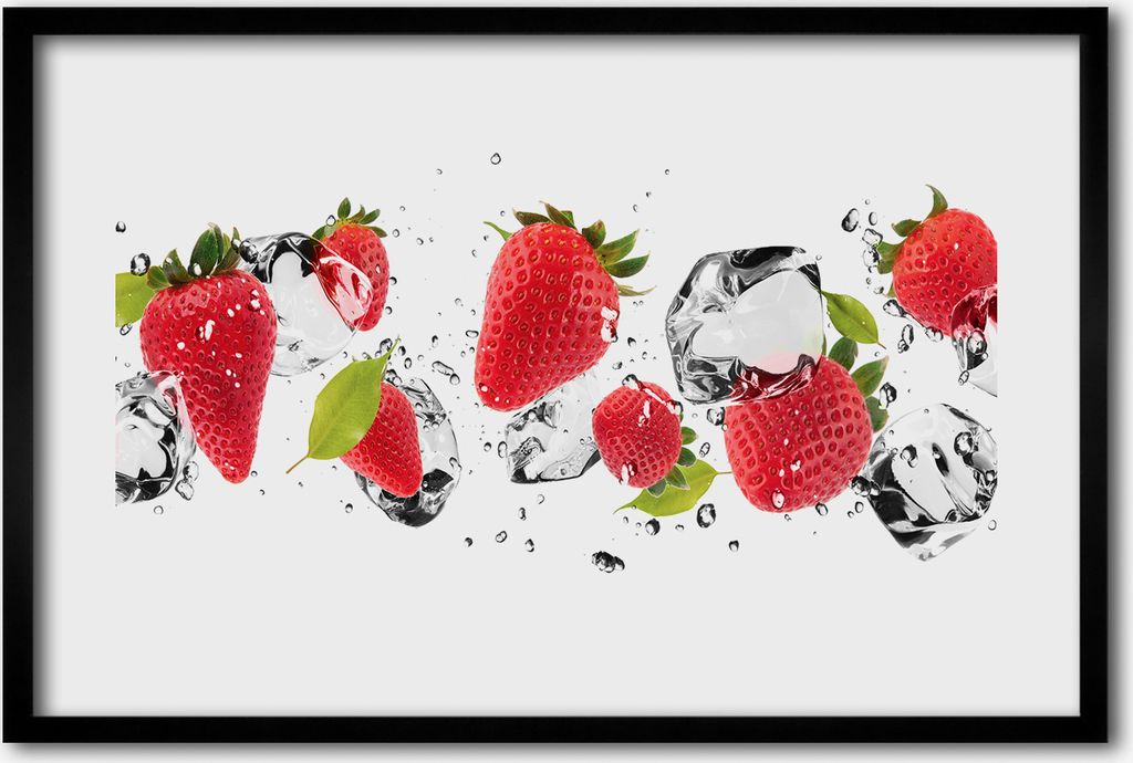 Bild 60x40 MDF-Rahmen, Wandkunst Erdbeeren und Wasser