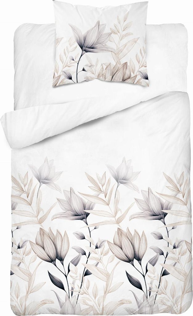 Satin Bettwäsche 140x200 Helle Blumen mit Beige