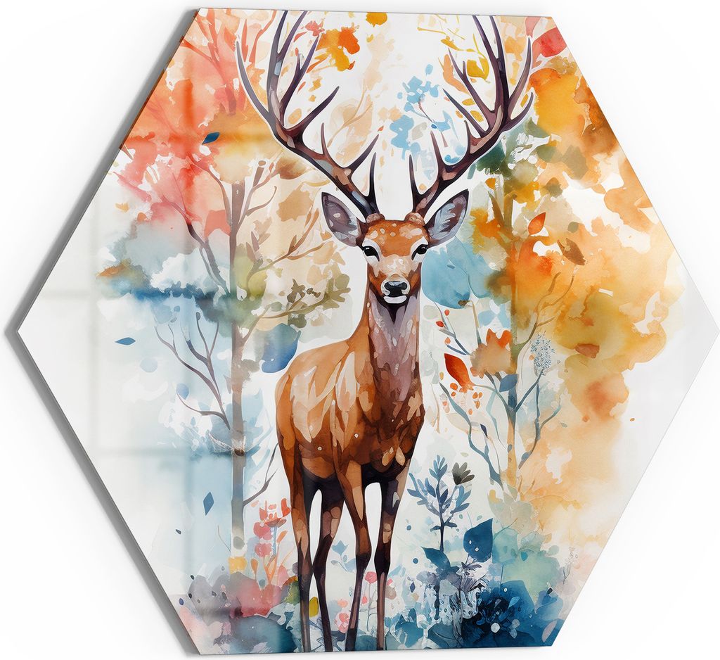 DEQOART Magnettafel Glas 55x48 cm 6-eckig 'Farbenpracht der Wildnis' beschreibbar Whiteboard Küche