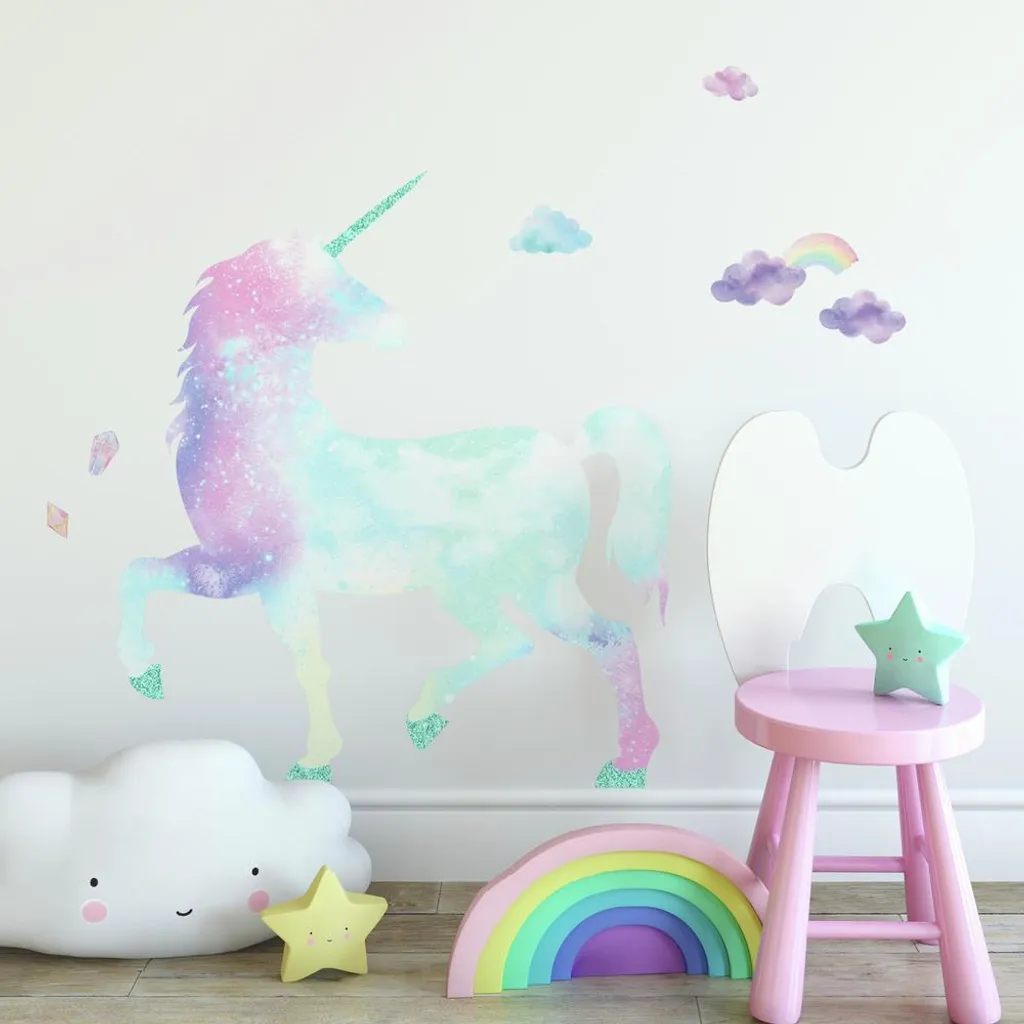 Sticker Mural Licorne Arc-en-ciel Pastel - Décoration XXL Chambre Enfant