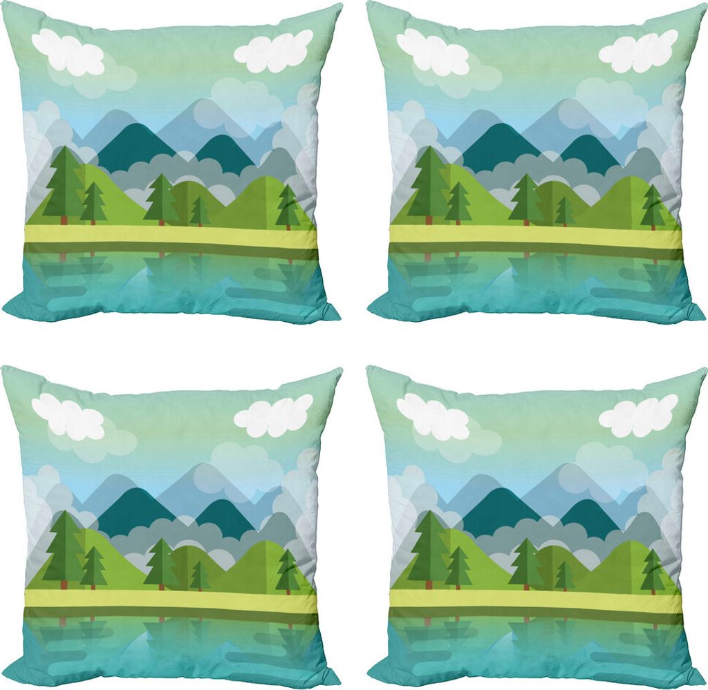 ABAKUHAUS Northwoods Kissenbezug Set (4 Stück), Simplistic Landschaft, Moderner Doppelseitiger Digitaldruck, 50 cm x 50 cm, Mehrfarbig