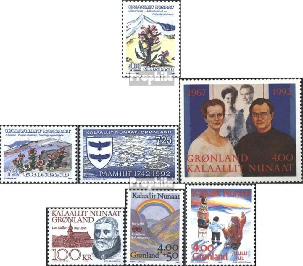 Briefmarken Dänemark - Grönland 1992 Mi 223-229 (kompl.Ausg.) Jahrgang 1992 komplett postfrisch Blumen
