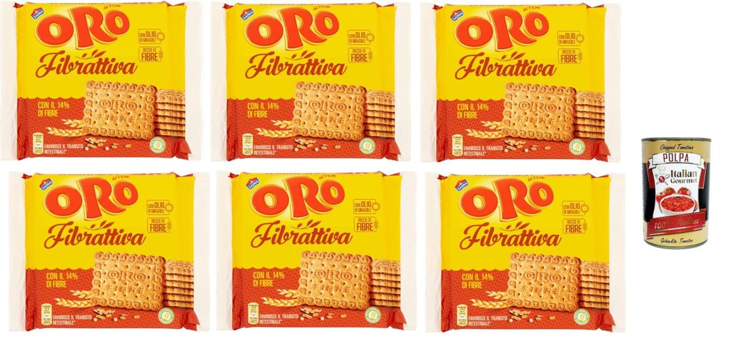 Oro Saiwa Fibrattiva, Frühstückskekse, Kekse mit Vollkornmehl, Biscuits mit 14% Ballaststoffen, 6x 400g + Italian Gourmet polpa 400g
