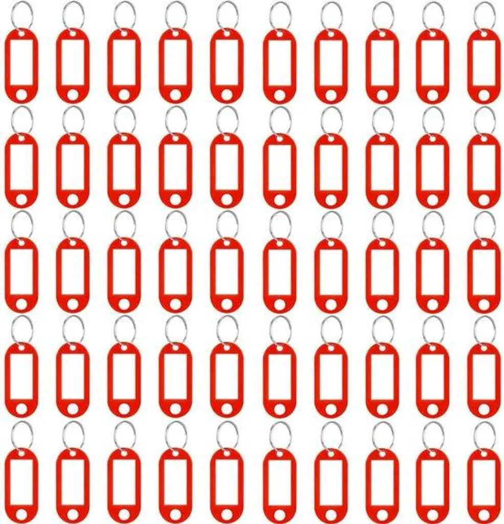 Porte-clés personnalisables rouges avec anneaux robustes - Lot de 50