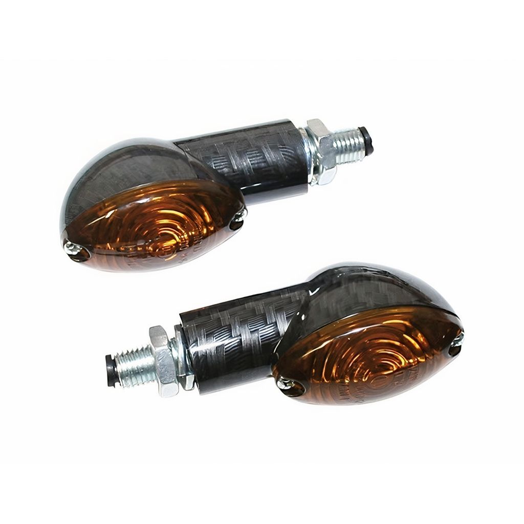 SHIN YO Cateye Glühlampen Mini Indicator Gehäuse Carbon / Linse Rauchgrau-Orange (Paar), Vorn & Hinten