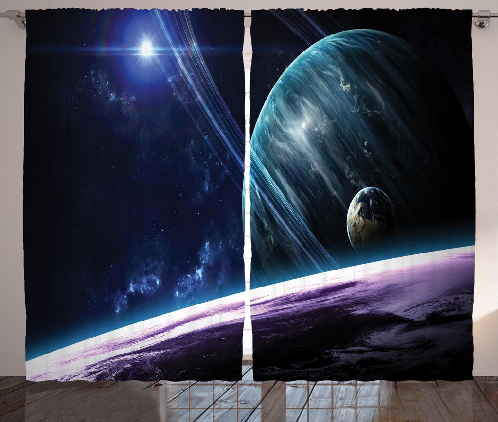 ABAKUHAUS Platz Rustikaler Vorhang, Universum mit Planeten, Wohnzimmer Universalband Gardinen mit Schlaufen und Haken, 280 x 175 cm, Blau Lila
